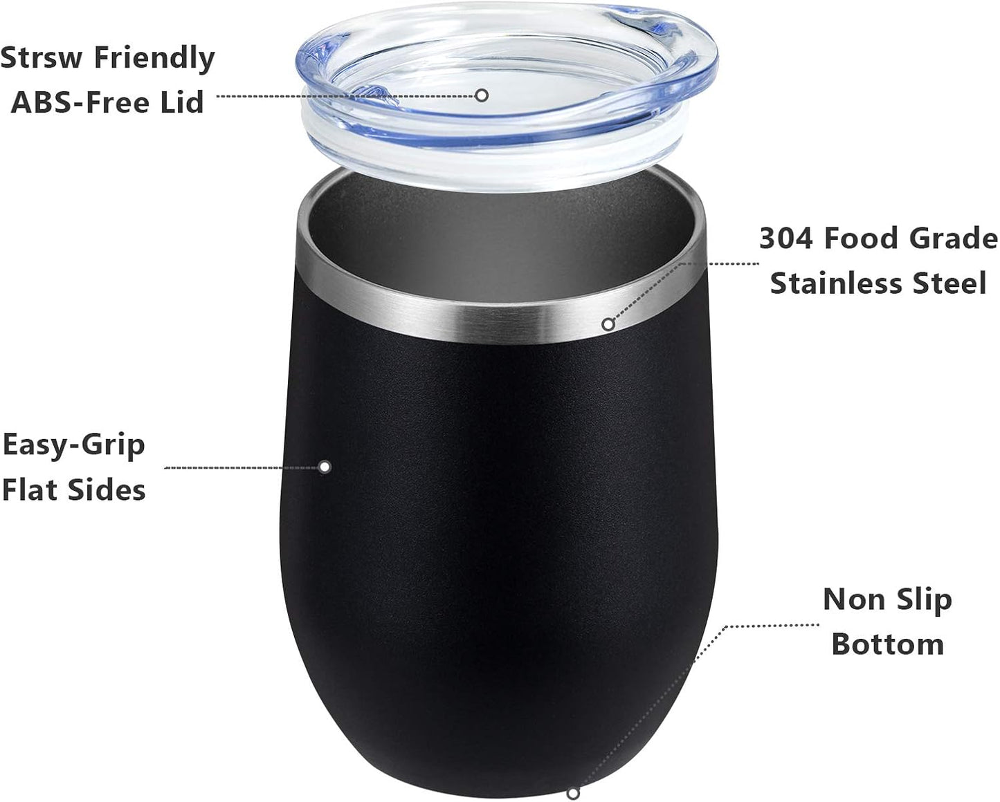 MEWAY 12oz/12 Pack Wine Tumbler Glasses with Lid -Double Wall Vacuum Stainless Steel Travel Tumbler Mug,Stemless Insulated Wine Cup for,Coffee,Cocktails,Gifts (Black,Set of 12)