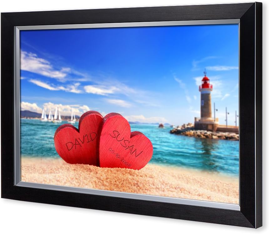 IPIC - Beach Lovers, Personalized Artwork with Names and Date on, Customized Gift for Anniversary,Wedding,Birthday and Holidays. Picture size: 30x20, Framed Size: 33x23
