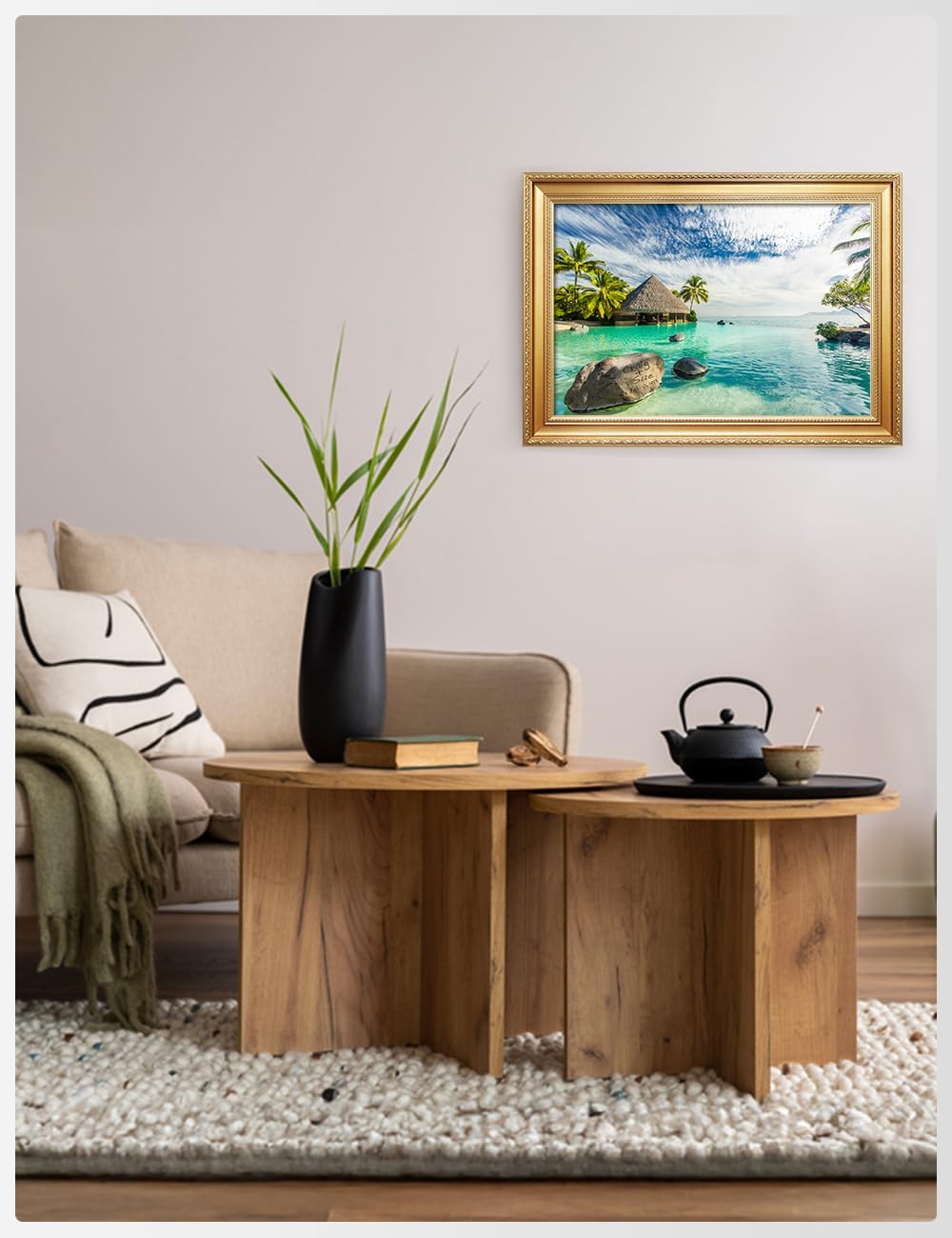 IPIC - "Tropical Memories Personalized Framed Wall Art, Custom Beach Canvas Print with Solid Wood Frame, A Personalized Gift with Name and Date for Couple, Wedding, or Anniversary