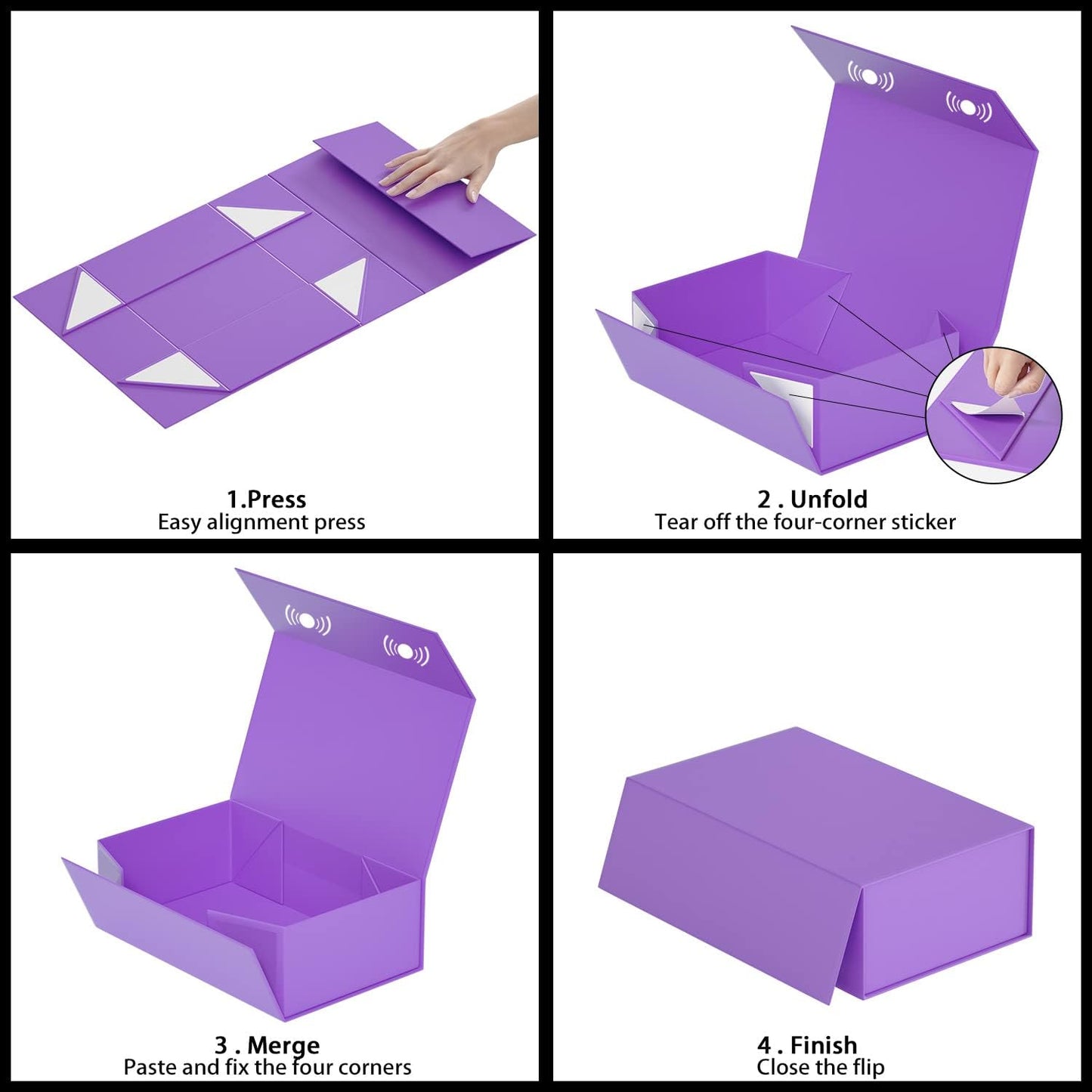 Purple Gift Box, 12x6x4'' Gift box for Presents with Lids Magnetic Closure Rectangle Collapsible for Bridesmaid Proposal Box, Wedding, Christmas, Halloween, Birthday Gift Packging