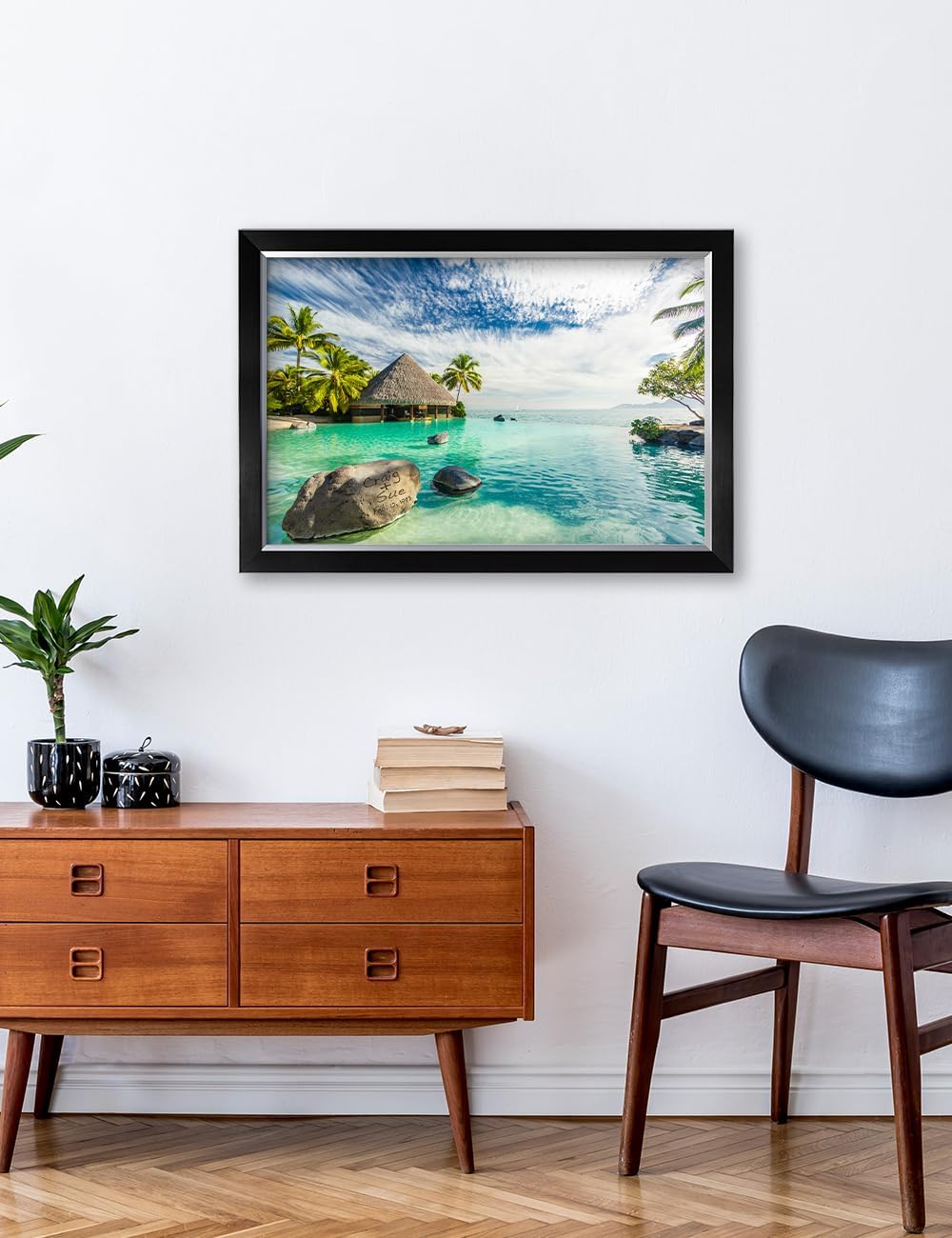IPIC - "Tropical Memories Personalized Framed Wall Art, Custom Beach Canvas Print with Name and Date on Rock, A Personalized Gift for Couple, Wedding, or Anniversary, Coastal Home Decor
