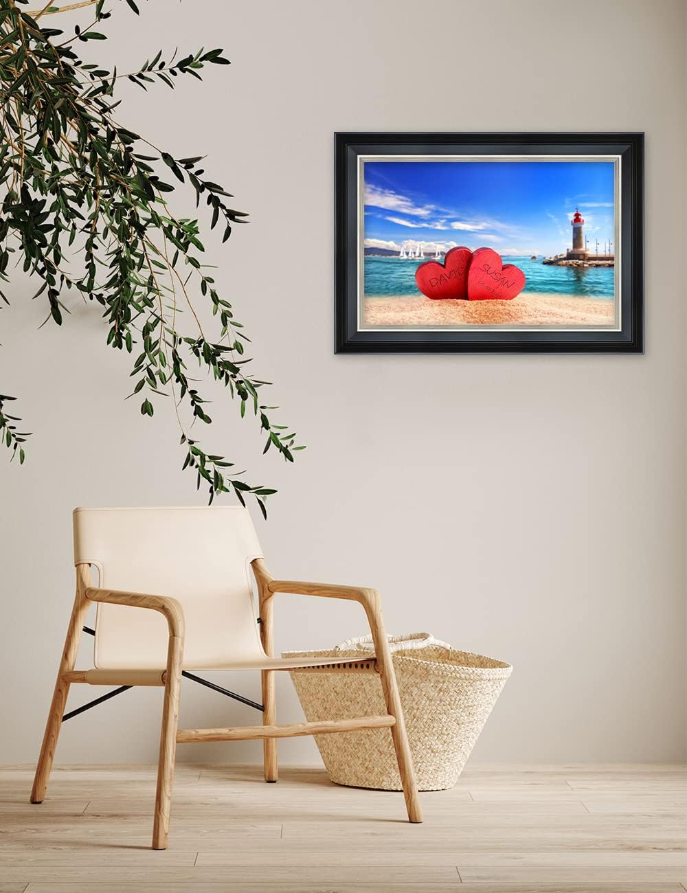 IPIC - Beach Lovers, Personalized Framed Wall Art with Names and Date on, Giclee Prints with Solid Wood Frame, Customized Gift and Memorial Gifts for Wedding Anniversary.