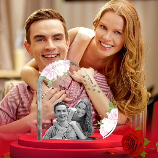 3D Crystal Photo Chrismas Customized Gifts for Women Men Wife Her Mom Dad Him Weeding Personalized Gifts with 3D Laser Etched Engraved Inside the Crystal Using Your Photo Memorial-Pink Heart