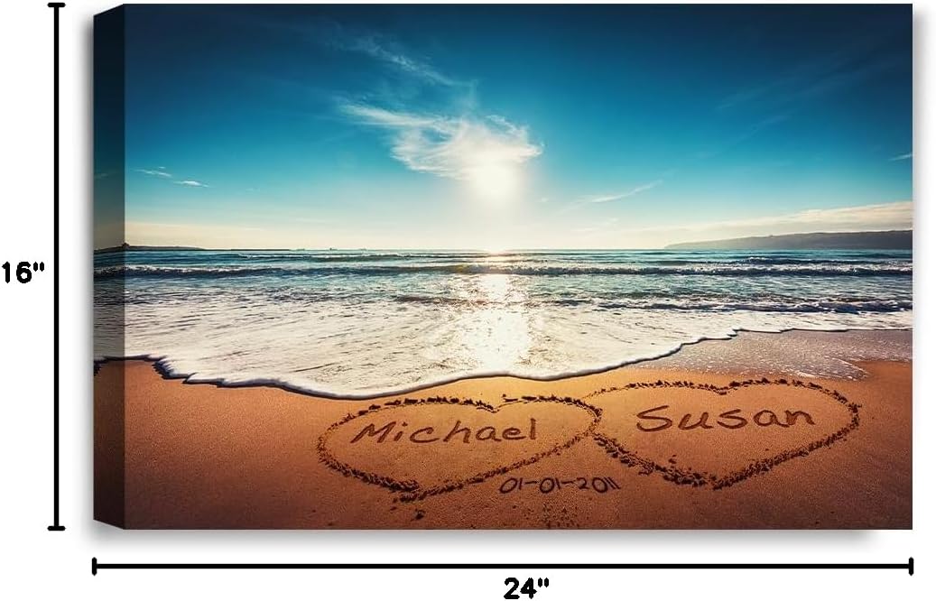 IPIC - Heart in Heart, Personalized Artwork with Names and Date on, Customized Gift for Anniversary,Wedding,Birthday and Holidays. Total Size:24" W x 16" H