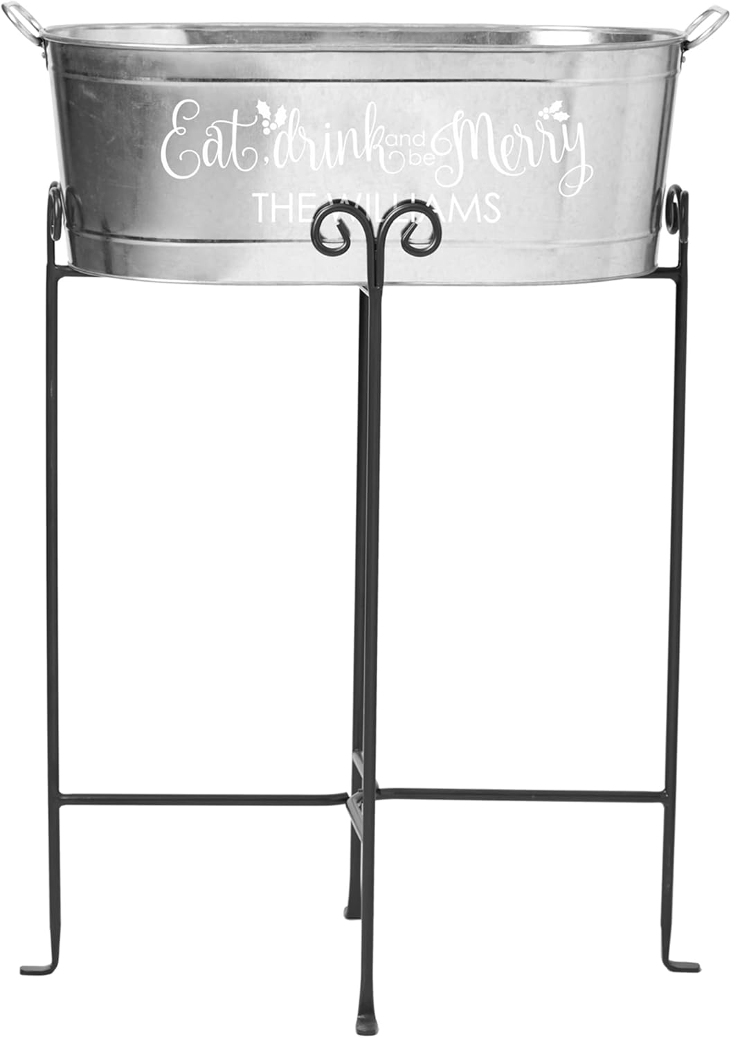 Let's Make Memories Personalized Beverage Tub - Christmas Party - Eat, Drink & Be Merry - Metal - Engraved - 5.5 Gallons - w/Stand