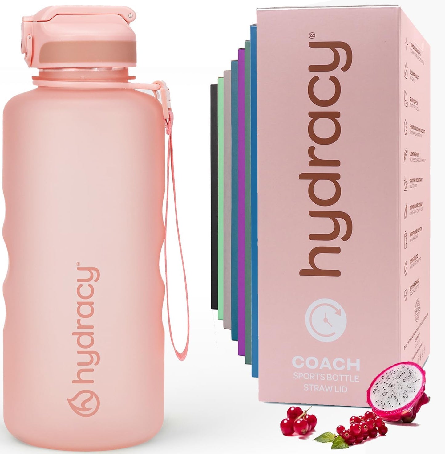 Hydracy Water Bottle with Time Marker -Large BPA Free Water Bottle & No Sweat Sleeve -Leak Proof Gym Bottle with Fruit Infuser Strainer & Times to Drink -Ideal for Fitness Sports & Outdoors