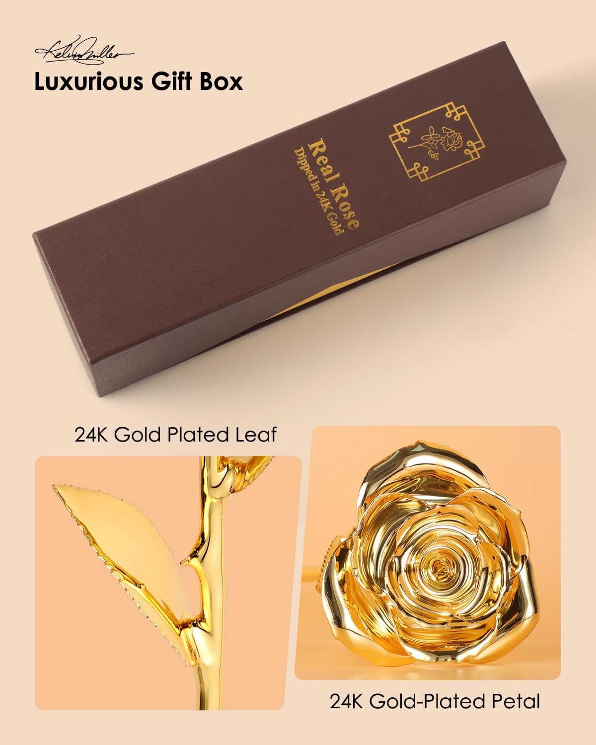 24K Gold Dipped Real Rose – Handcrafted, Elegant, One of a Kind – Romantic Gift for Her – Ideal for Birthday, Anniversary, Mother’s Day, Valentine’s (Gold)