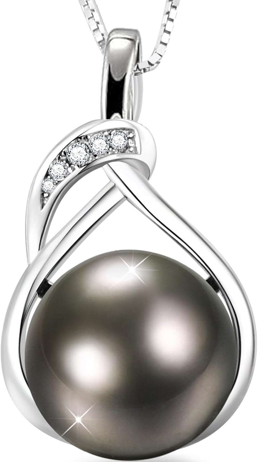 Gifts for Women Wife-Tahitian-Black-Pearl-Necklace- Sterling Silver Adjustible Chain Wedding Birthday Anniversary -Real Black Pearls Jewelry Gifriend Her Christmas Val Mothers Day Gift Box Included