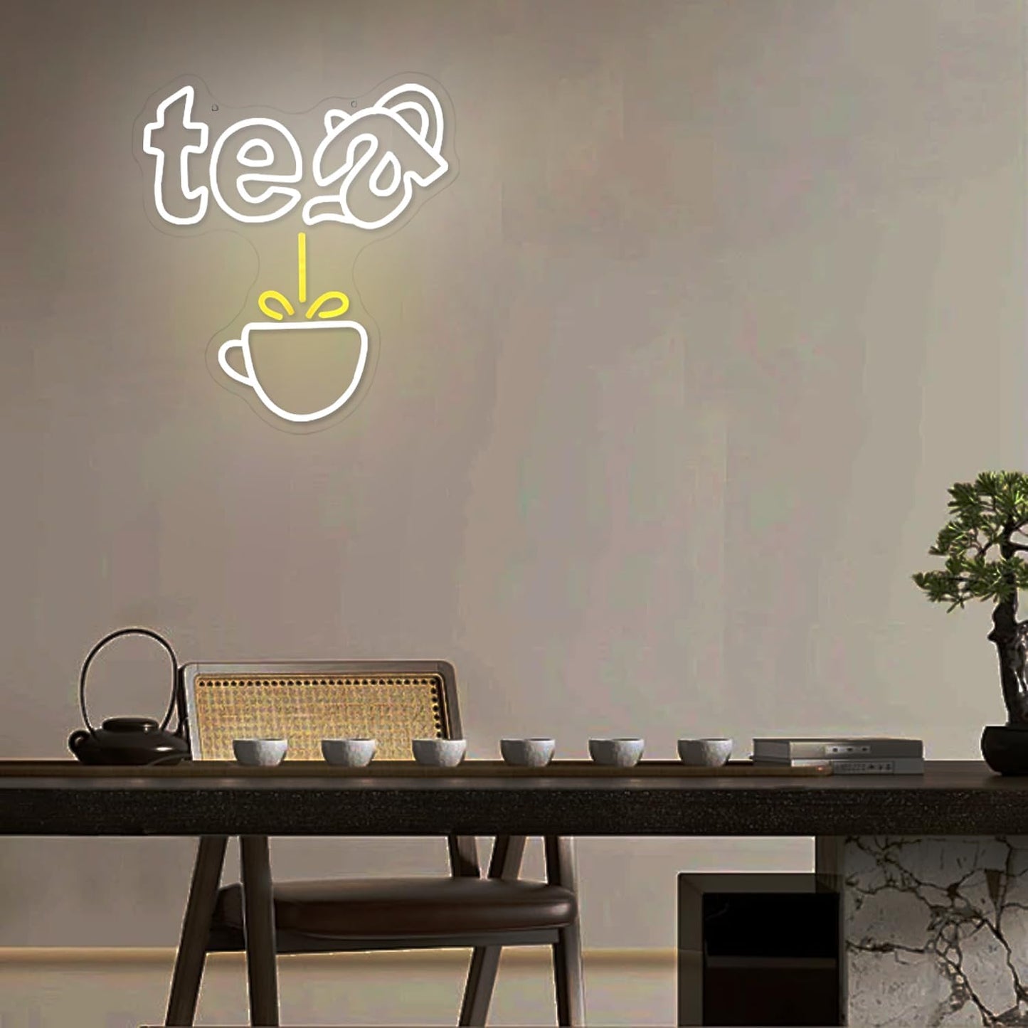 Tea Neon Sign Teapot LED Neon Light White Tea Bar Neon Sign Decor Hanging for Coffee Station, Teahouse, Restaurants, Home, Farmhouse, Kitchen Decoration