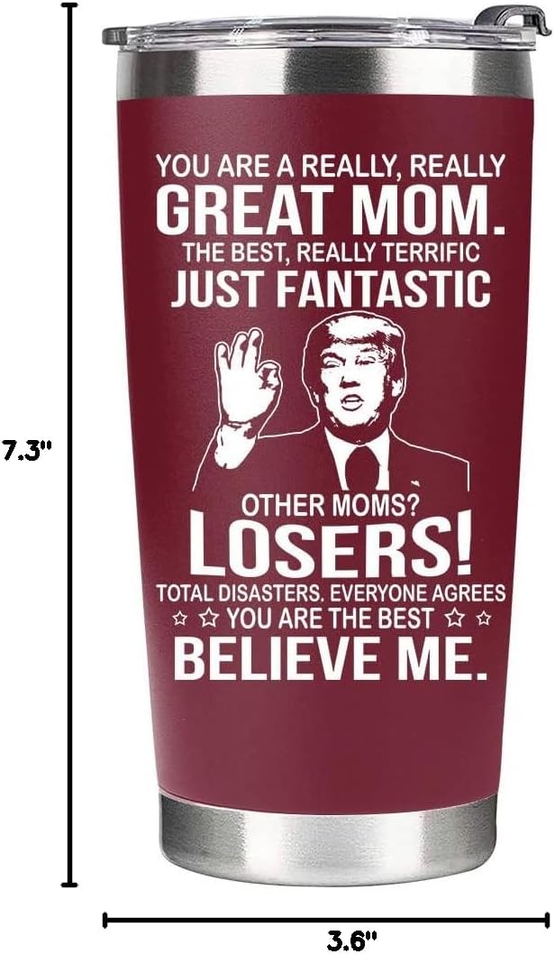 Christmas Gifts for Mom from Daughter, Son, Kids - Great Mom Coffee Tumbler on Birthday, Christmas, Durable Stainless Steel, Insulated for Hot or Cold Drinks, Ideal Gift for Mothers 20oz, Red