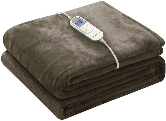 Wapaneus Heated Blanket Electric Full Size 62"x84" with 10 Heating Levels 12 Timer Settings 8 Hours Auto-Shut Off,Flannel Fast-Heating Electric Blanket,ETL Listed Machine Washable,Dark Brown
