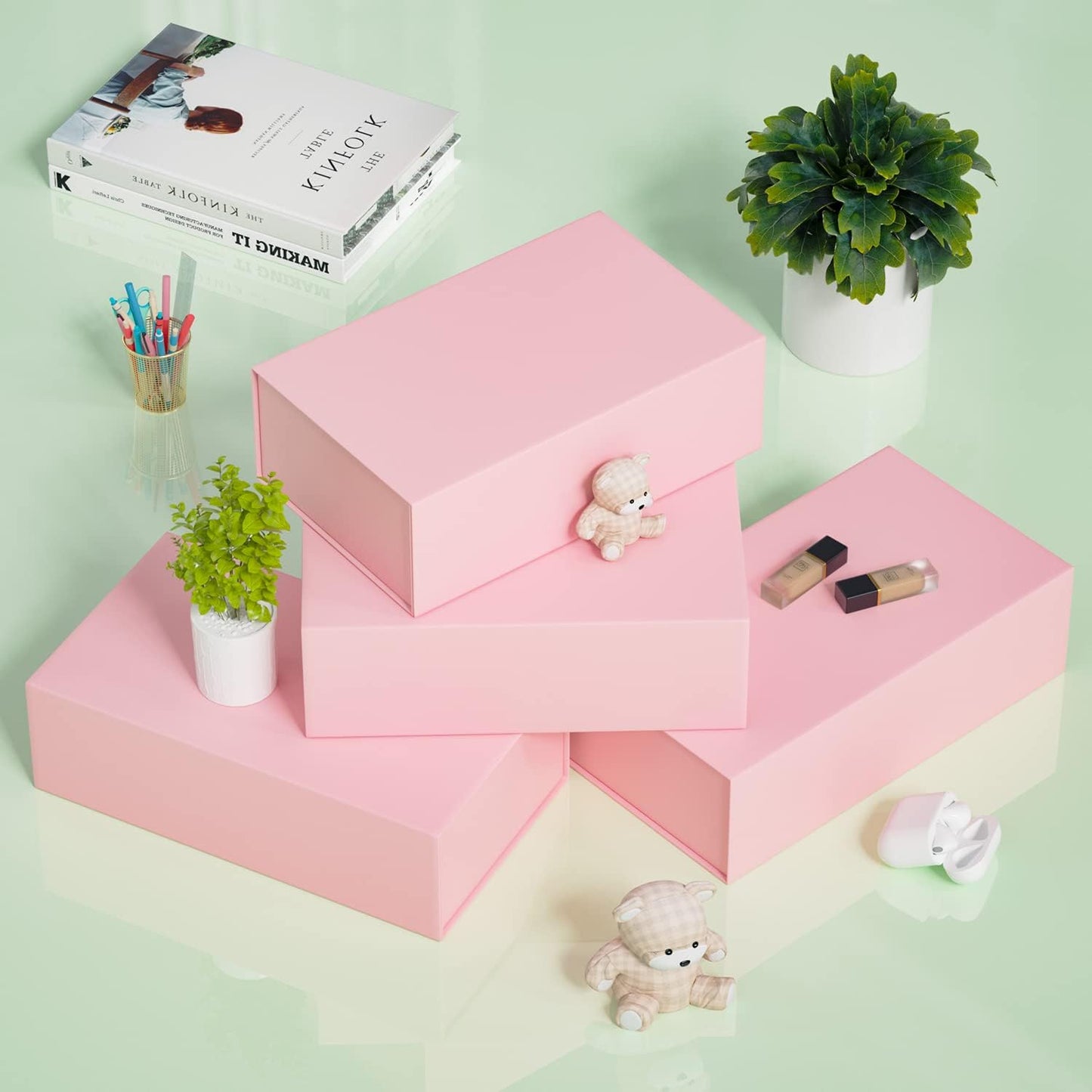 5 Pack Pink Gift Box, 12x6x4'' Gift box for Presents with Lids Magnetic Closure Rectangle Collapsible for Bridesmaid Proposal Box, Wedding, Christmas, Halloween, Birthday Gift Packging