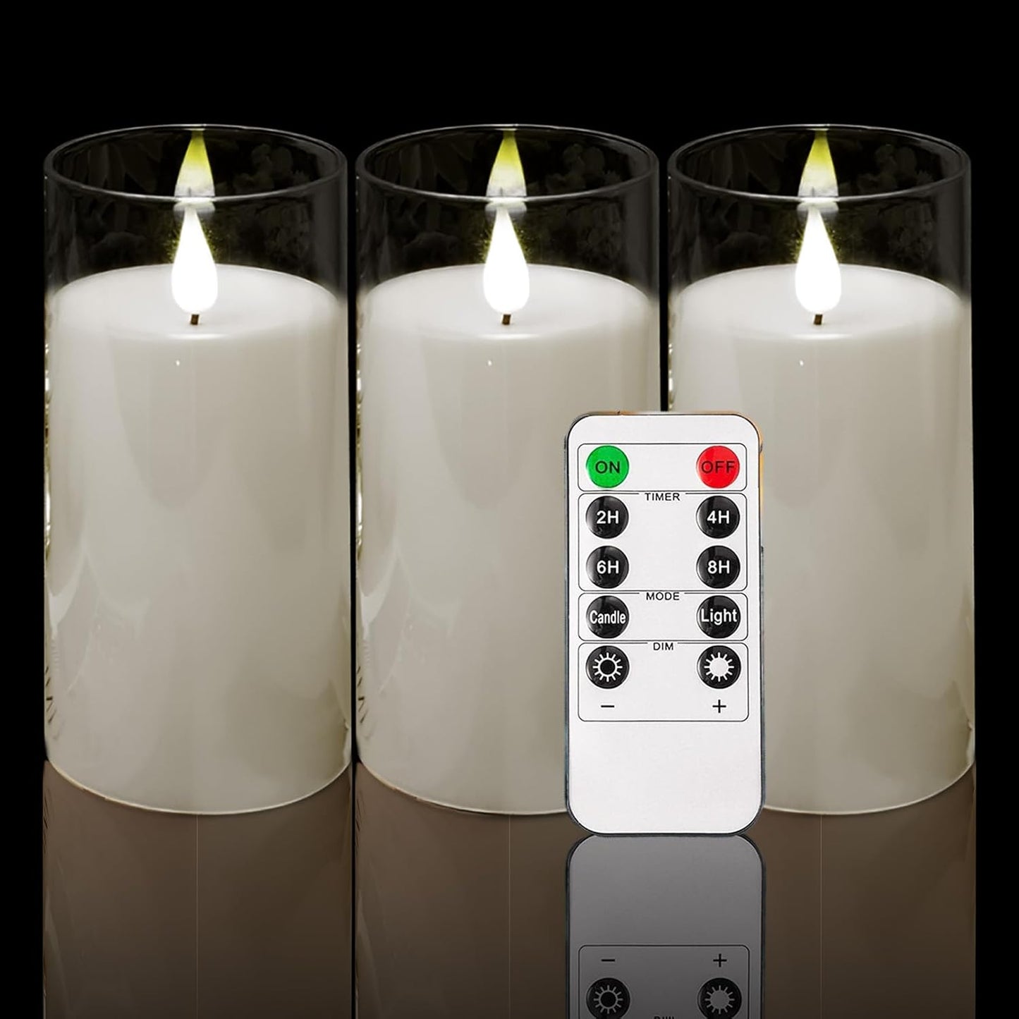 NICEME Acrylic Flameless Candles, Flickering Flameless Candles with Remote Control Timer Decorative Battery Operated LED Pillar Candles with 3D Wick Blue Yellow Glow Set of 3