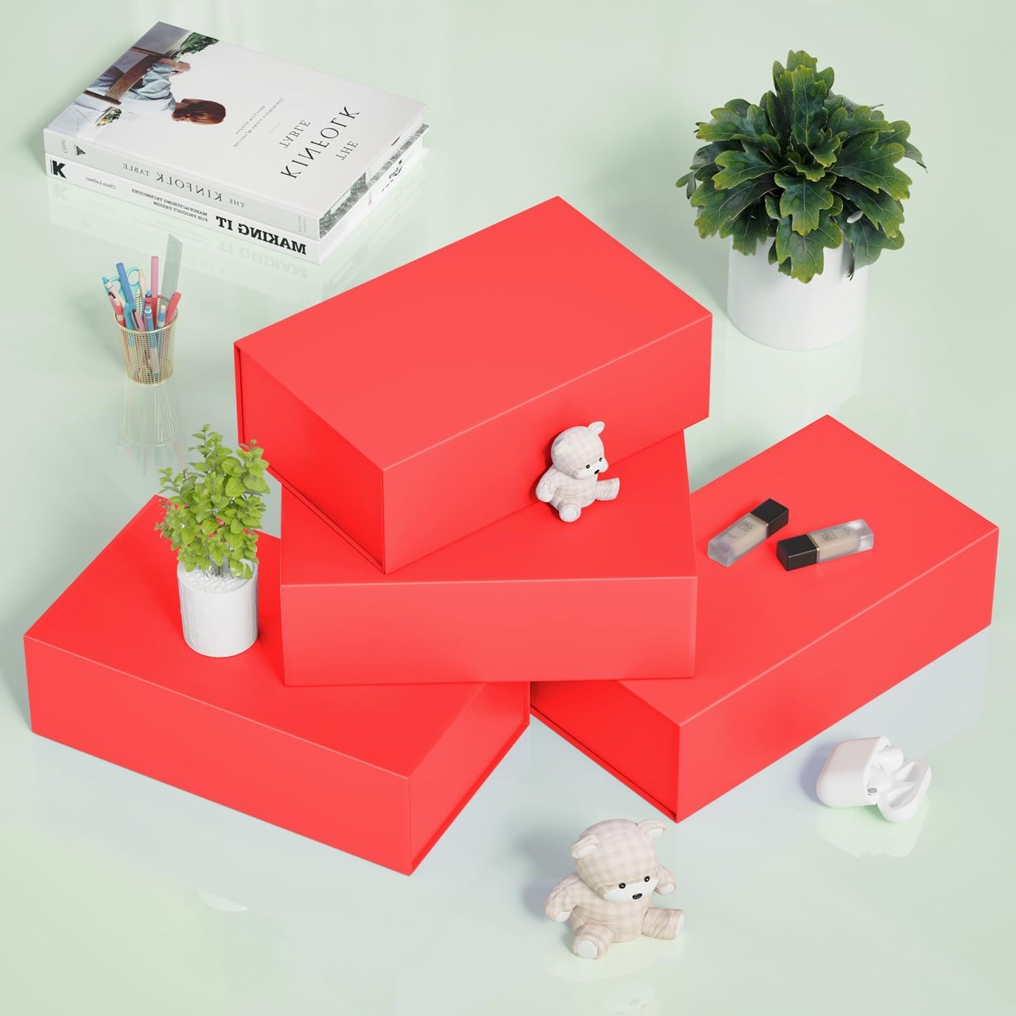 5 Pack Red Gift Box, 12x6x4'' Gift box for Presents with Lids Magnetic Closure Rectangle Collapsible for Bridesmaid Proposal Box, Wedding, Christmas, Halloween, Birthday Gift Packging