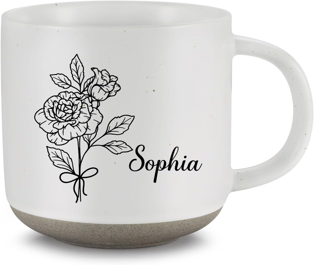 Personalized Coffee Mug, Custom Ceramic Mugs with Birth Flower and Name, Customized Tea Cup for Men & Women Birthday Anniversary Wedding Christmas (White)