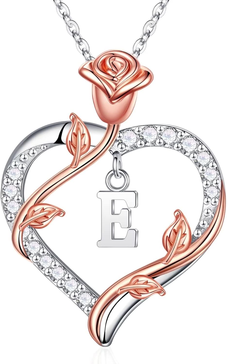 Iefil Rose Heart Necklaces Gifts for Women - 925 Sterling Silver Heart Initial Necklace, Anniversary Birthday Gifts for Women, Jewelry Gift for Wife Wife Girlfriend Mom