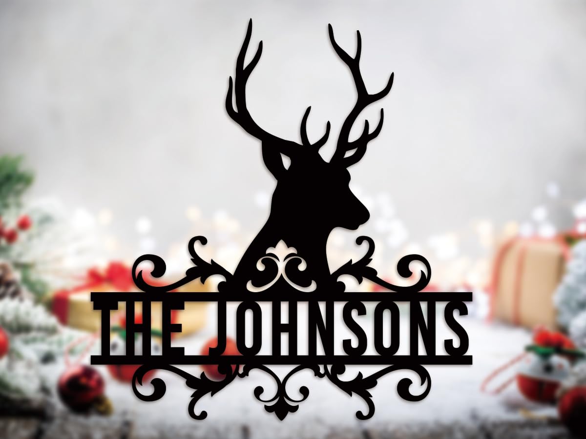 Metal Deer Scene Outdoor Family Wall Sign, Custom Deer Name Sign, Hunter Gifts Cabin Family Name Sign,Christmas gifts for MenC