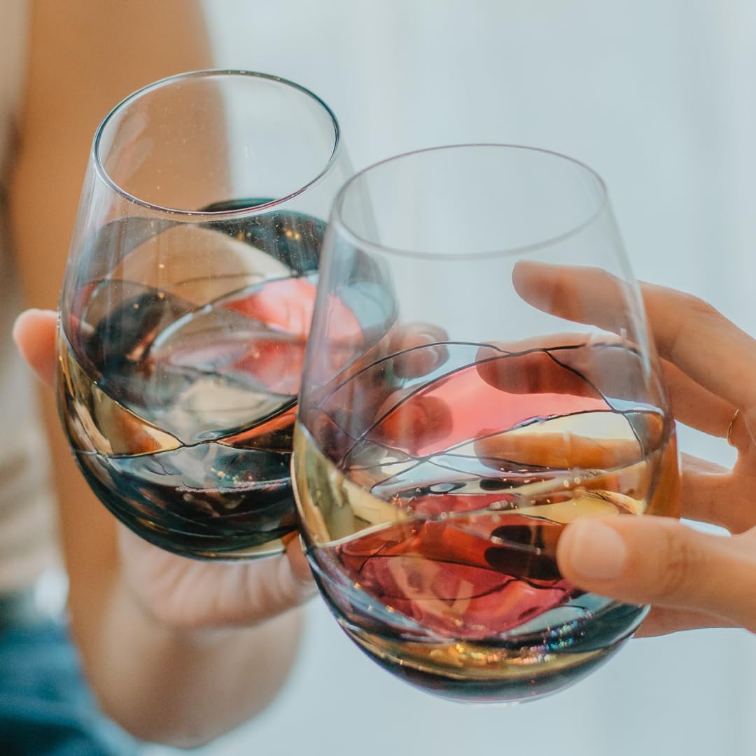 Stemless Wine Glasses – Hand‑Painted Set of 2 Unique Wine Gift for Wedding, Anniversary, Housewarming & Christmas • Sagrada Familia Style • Ideal for Women & Men