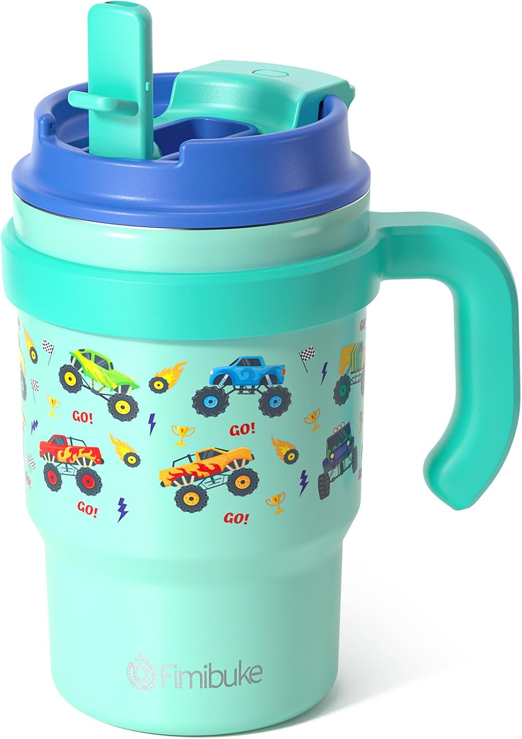 Fimibuke Kids Insulated Tumbler with Handle & Straw - 16oz Leak Proof Toddler Tumbler with Sip/Swig 2-in-1 Lid, BPA FREE 18/8 Stainless Steel Kids Water Bottle Drinking Cups Travel Mugs for Boys Girls