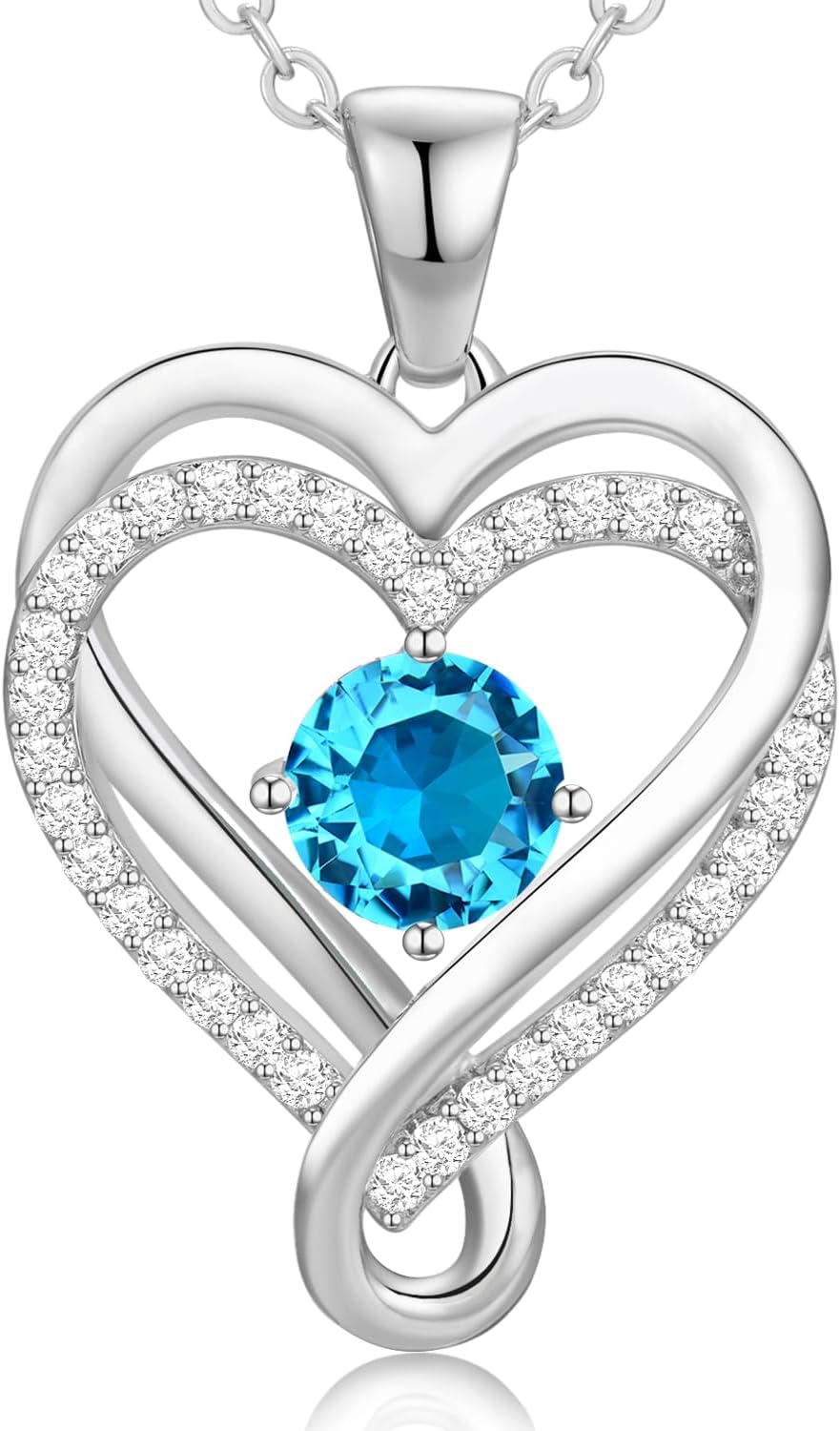 Infinity Heart Birthstone Necklace for Women Wife 18K Rose Gold Plated,Anniversary for Women Wife Her Birthday Gift for Girlfriend Mom Daughters, I Love You Women's Jewelry