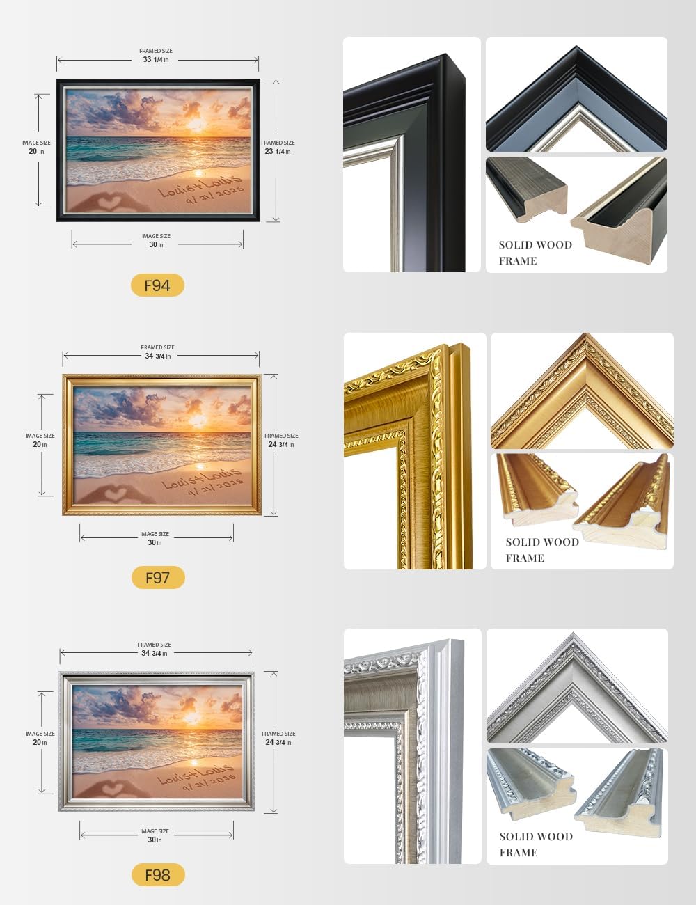 IPIC - "Forever Together Personalized Wall Art, Custom Beach Scene with with Solid Wood Frame, A Personalized Gift with Name and Date for Couple, Wedding, or Anniversary, Ready to Hang
