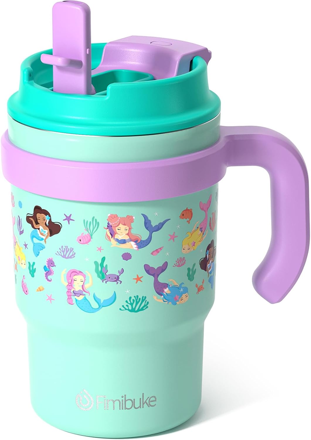 Fimibuke Kids Insulated Tumbler with Handle & Straw - 16oz Leak Proof Toddler Tumbler with Sip/Swig 2-in-1 Lid, BPA FREE 18/8 Stainless Steel Kids Water Bottle Drinking Cups Travel Mugs for Boys Girls