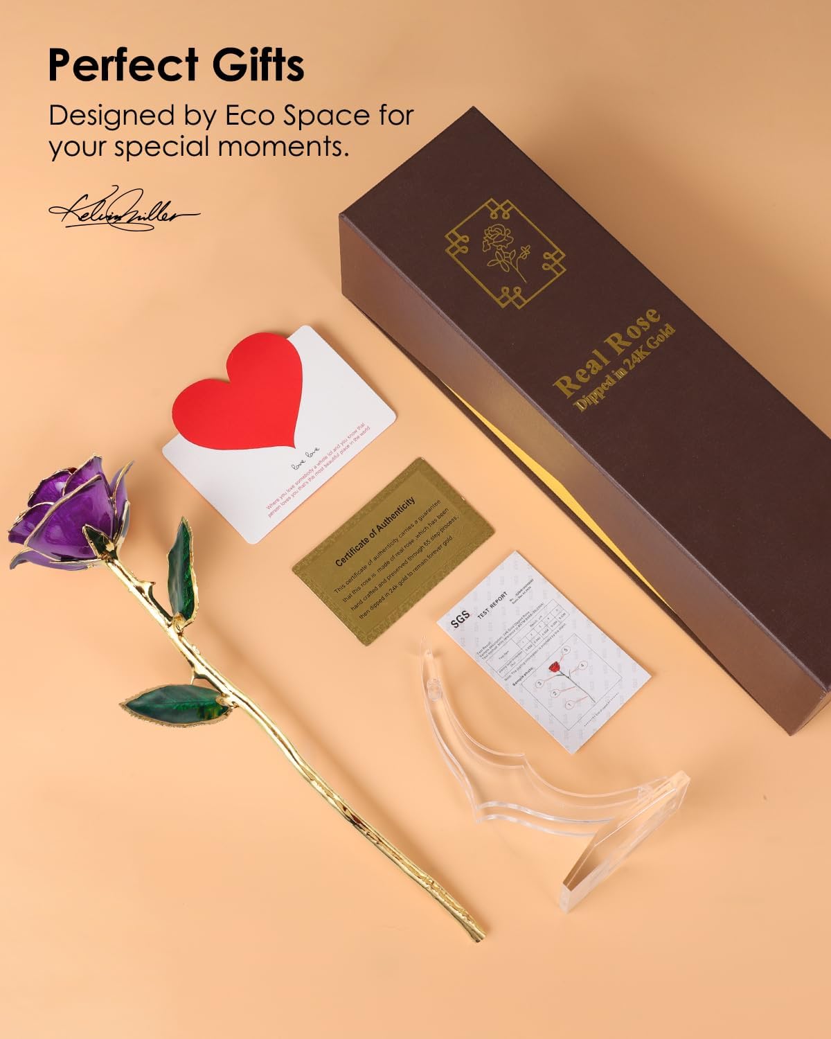 24K Gold Dipped Real Rose – Handcrafted, One of a Kind Gift – Timeless Romantic Present for Birthday, Valentine’s, Mother’s Day, Anniversary (Purple)