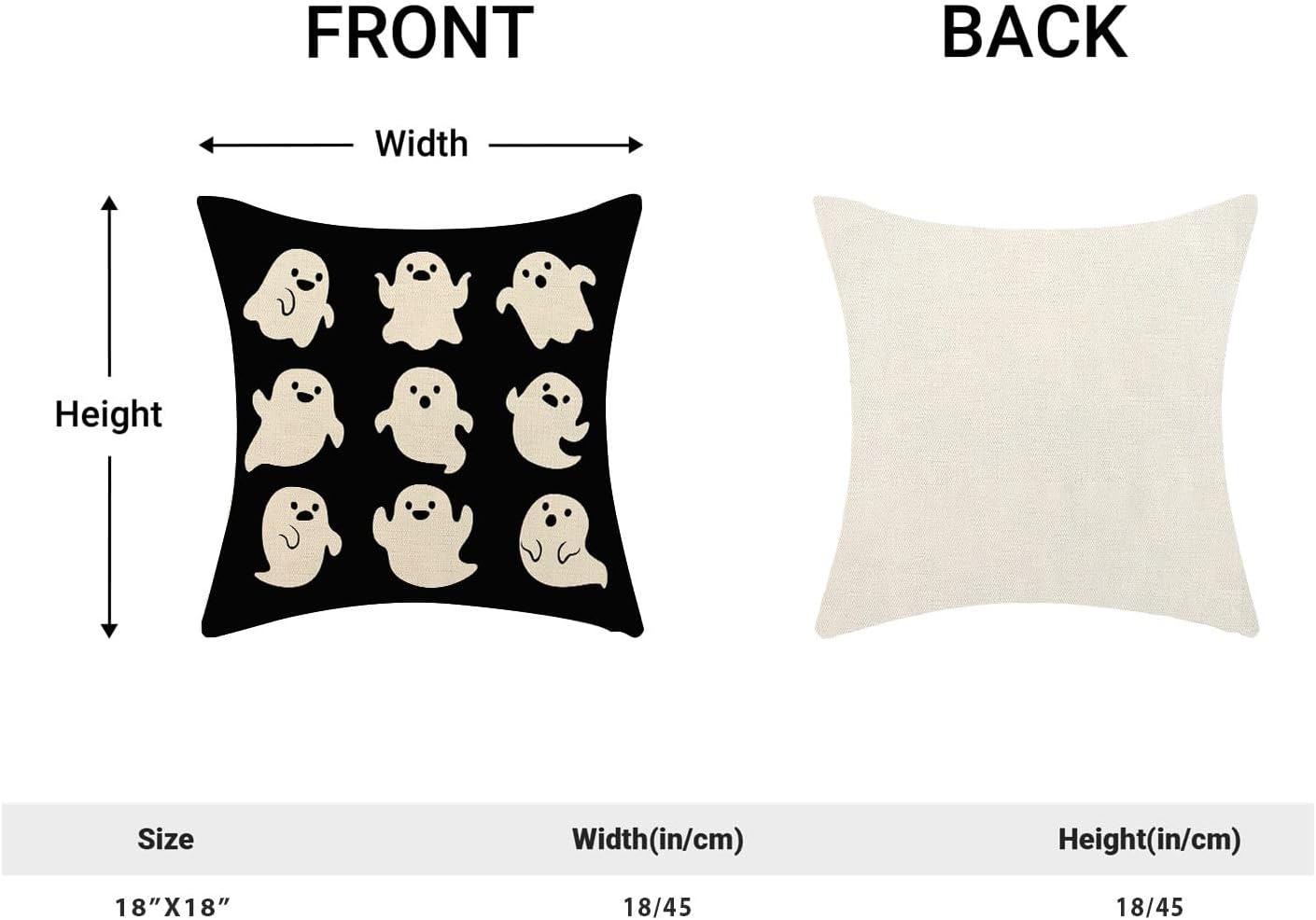 Halloween Pillow Covers 18x18 Pack of 2 Cute Black Beige Ghost Throw Pillow Covers Outdoor Decor,Autumn Holiday Decoration Ghost Pillowcase Linen Decorative Cushion Case for Home Sofa Couch