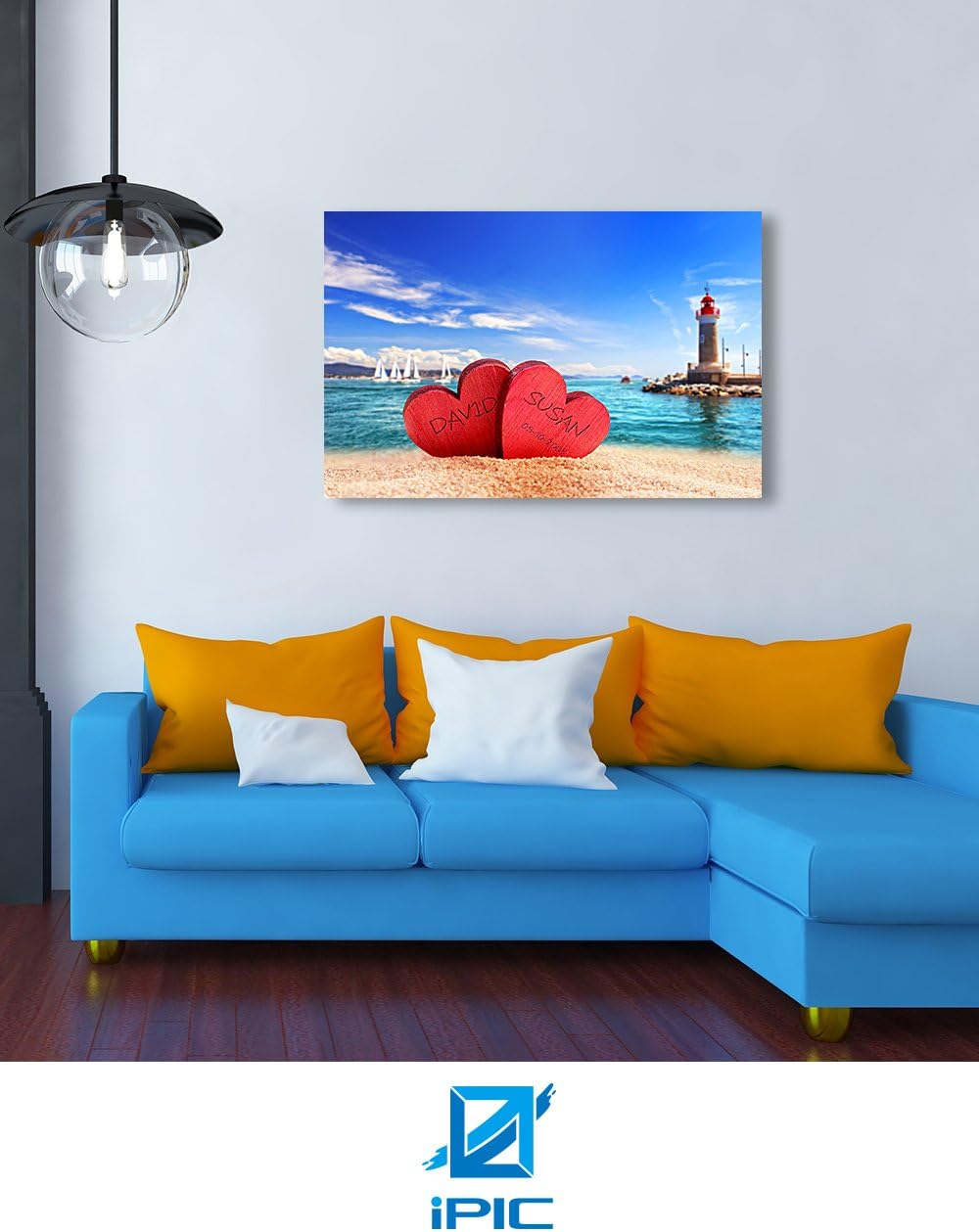 IPIC - Beach Lovers, Personalized Artwork with Names and Date on, Customized Gift for Anniversary,Wedding,Birthday and Holidays. 30x20