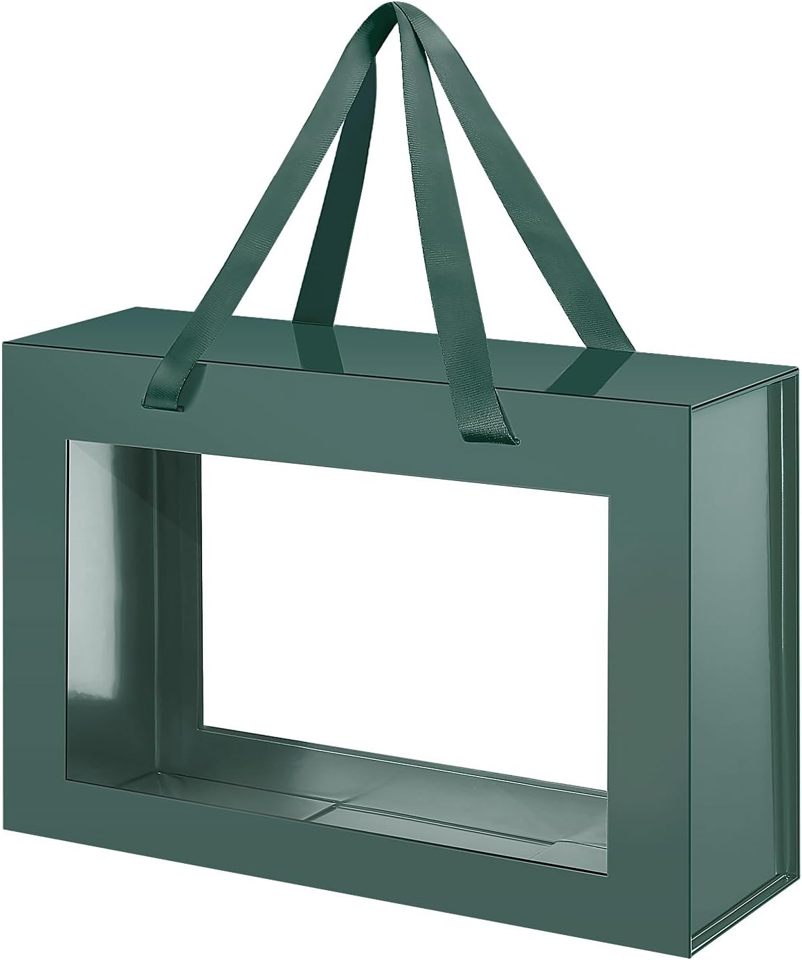 Large Green Clear Gift Box, 13.5x9x4.1 Inches Gift Box with Window by Handle, Bridesmaid Proposal Box, Collapsible Gift Box with Magnetic Closure (Glossy Green, 1 Pack)