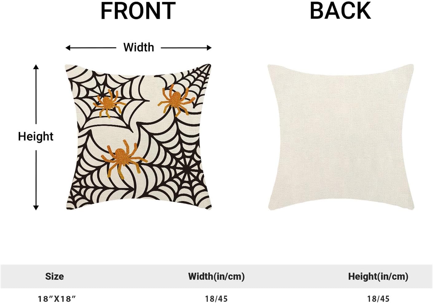 Spider Web Throw Pillow Covers 18x18 inch Set of 2 Halloween Decorative Farmhouse Pillow Covers Outdoor Spider Decor Cushion Case for Home Office Halloween Sofa Bed Decoration