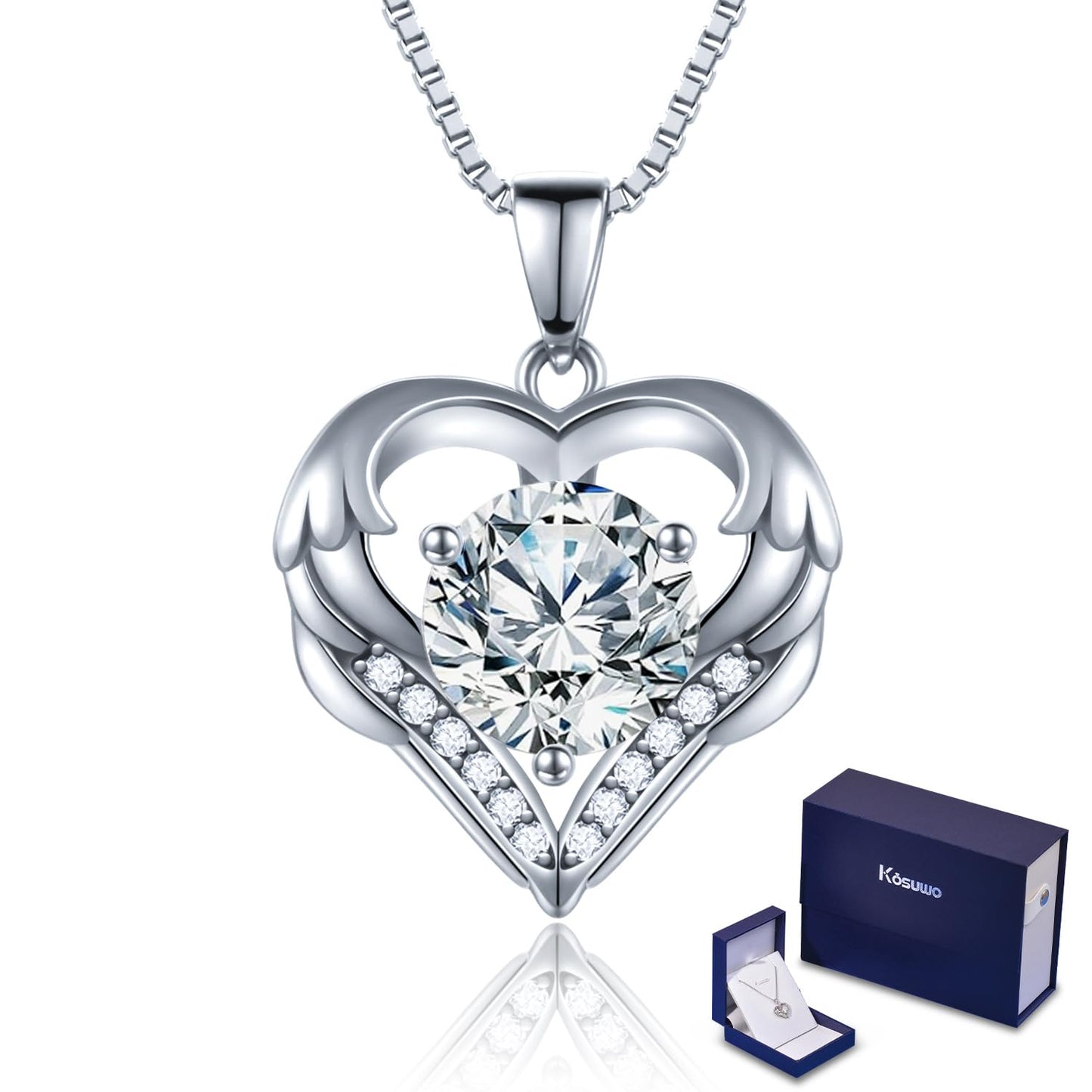 Moissanite Necklace for Women 1.0ct D Color,18K White Gold Plated Sterling Silver Heart Necklace, Anniversary Gifts for Women, Making It A Perfect Gift for Your Wife, Girlfriend, Mom