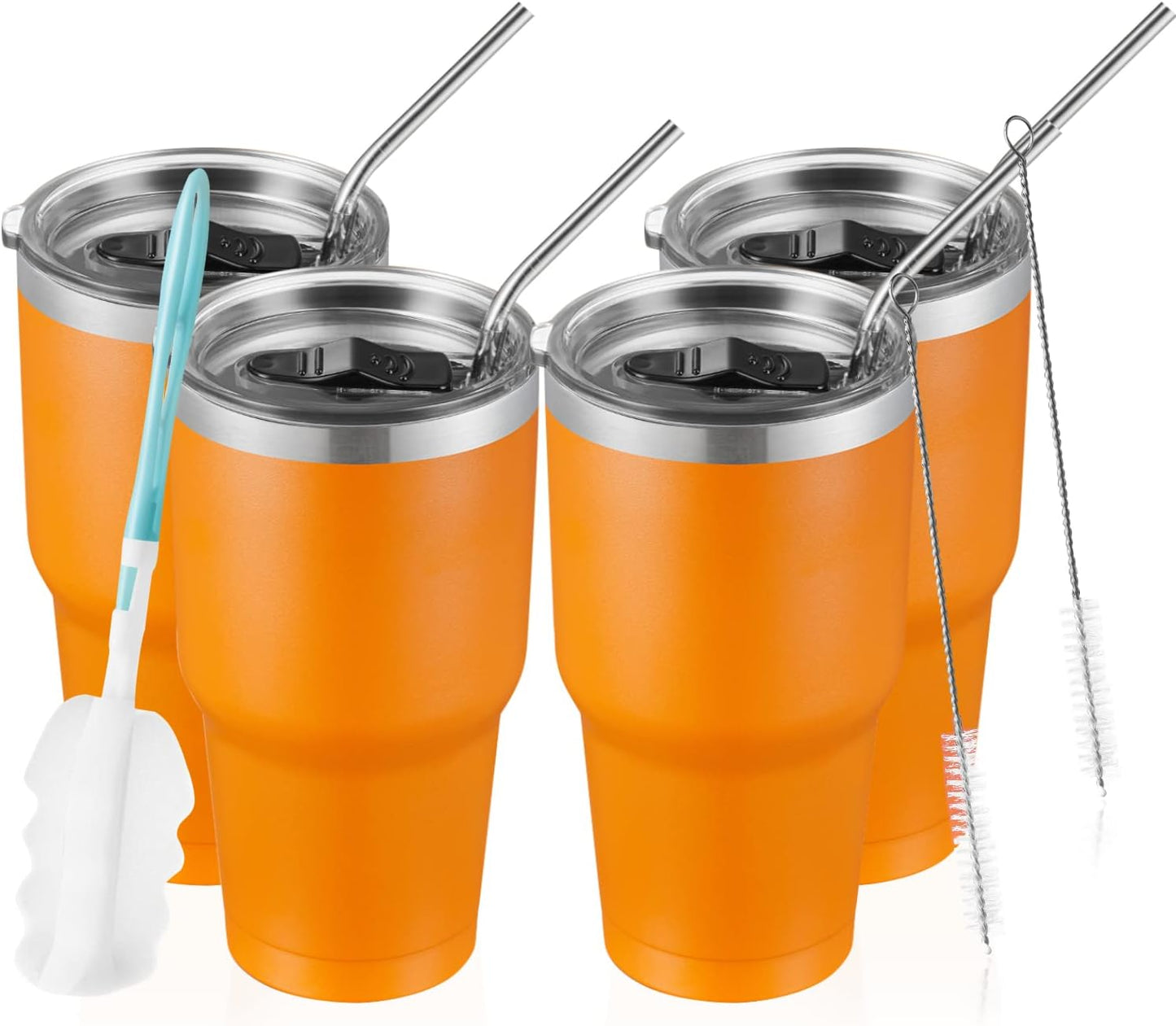 COMOOO 30oz Tumbler Stainless Steel Insulated Tumbler with Lid Double Wall Vacuum Coffee Cup Large Travel Mug for Hot and Cold Drinks, Home, Office, School,Party (Orange, 4 Pack)
