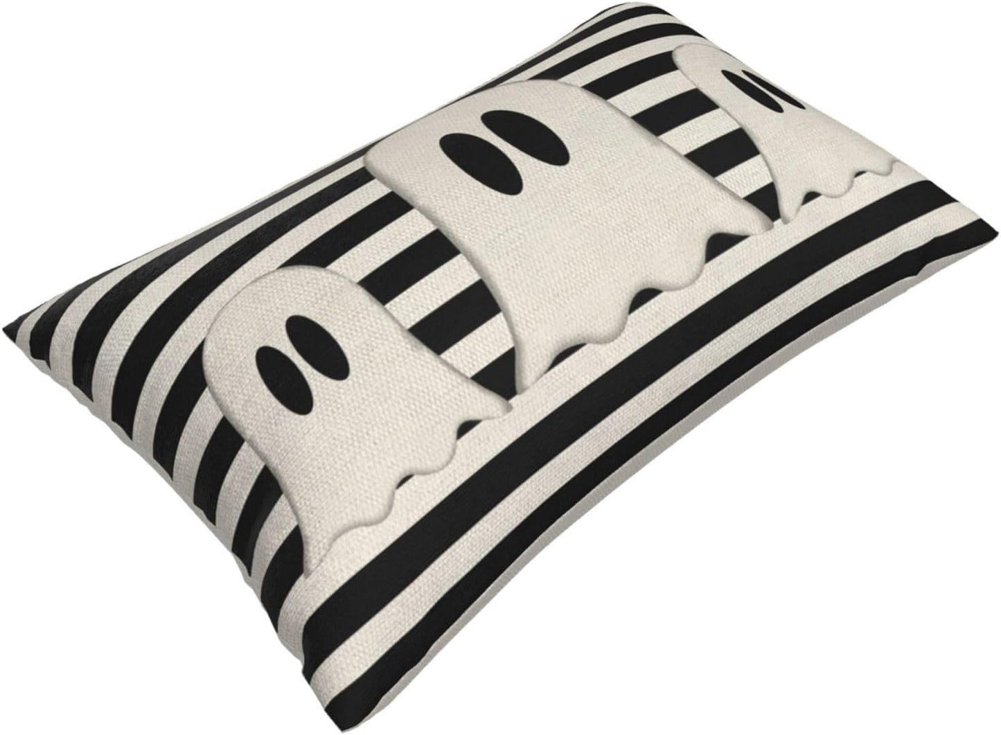 Halloween Pillow Covers 12x20 Set of 2 Black Stripe Cute Ghost Throw Pillcase Decorative Cushion Case for Couch Sofa Outdoor Decor