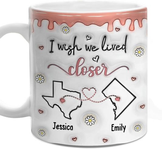 DOPTIKA Friendship Transcends Distance And Time, Personalized Long Distance Relationship Coffee Cups, 2D Ceramic Mug, 11 Ounces, White, Reusable, Graphic, Tableware, Hot Drinks, Christmas, Bestie