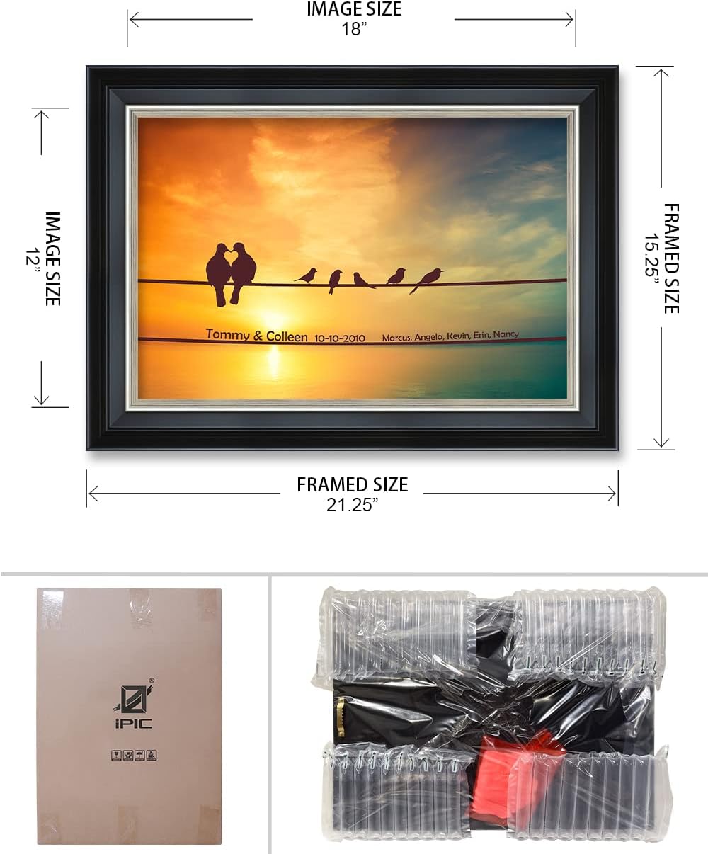 IPIC - We are Family Personalized Framed Wall Art with Names and Date on, Giclee Prints with Solid Wood Frame, Customized Gift and Memorial Gifts for Wedding Anniversary.