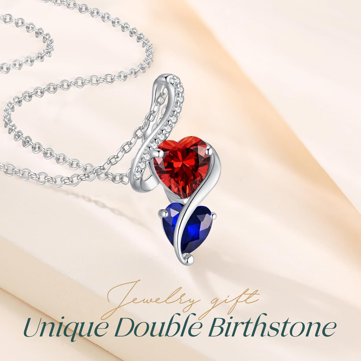 LOUISA SECRET Unique Double Heart Necklace Gifts for Wife Women, 925 Sterling Silver Tiny Birthstone Pendant Jewelry Gift for Her Girlfriend Mom Valentine's Day Anniversary Mother's Day Birthdays & Christmas
