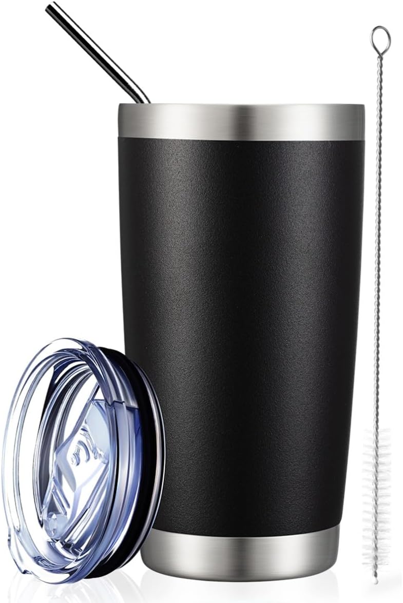 COMOOO 20oz Tumbler Stainless Steel Insulated Travel Mug Vacuum Double Wall Coffee Cup for Hot Beverage and Cold Drinks,Home and Outdoor(Black, 1 Pack)