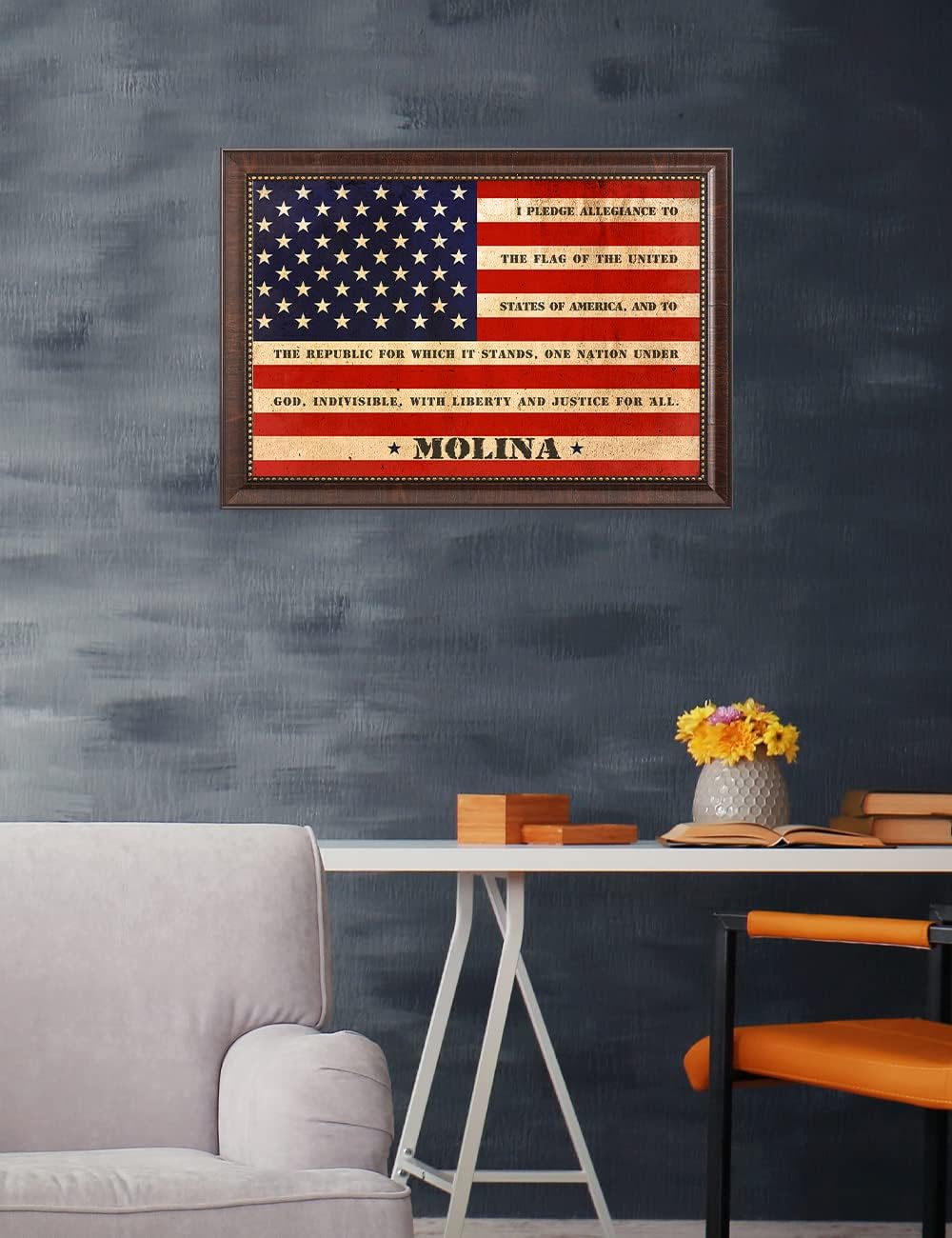 IPIC - American Flag Framed Art with Personalized Family Names & Oath. Ideal Gift for Military, Veterans & Independence Day. Show Pride & Respect. Customize Now! Total Size w/Frame: 33x23
