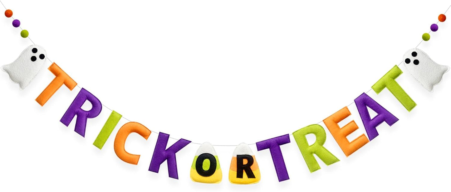 Halloween Decorations Pre-Strung Felt Trick or Treat Sign Ghost Candy Corn Banner Wool Felt Ball Garland for Halloween Ghost Home Nursery Wall Decor Birthday Baby Shower Party Decorations Supplies