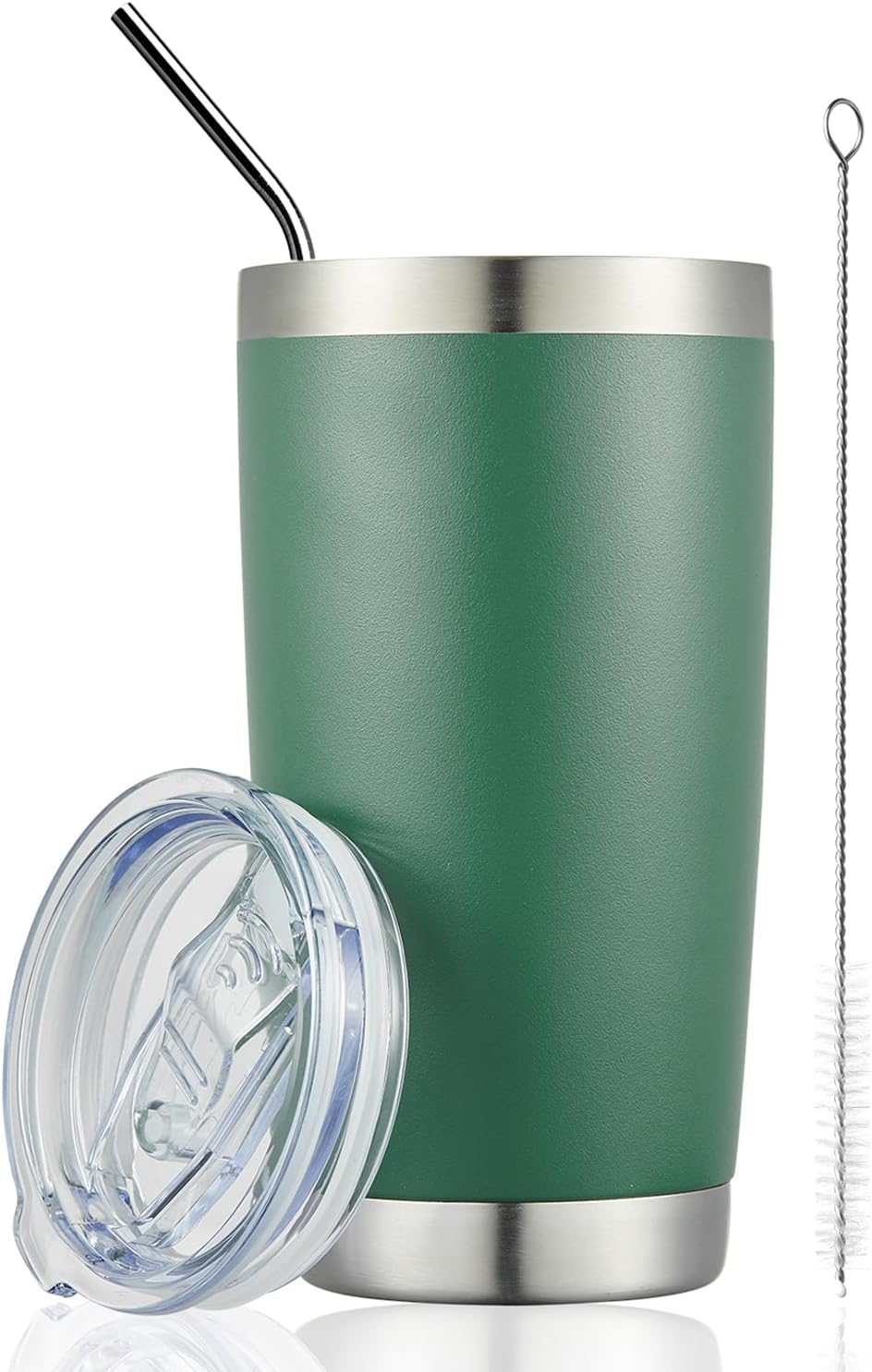 COMOOO 20oz Double Wall Vacuum Insulated Travel Mug, Stainless Steel Tumbler with Lid and Straw Durable Powder Coated Insulated Coffee Cup for Cold & Hot Drinks(Dark Green, 1 Pack)
