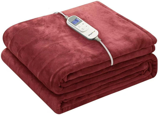 Wapaneus Heated Blanket Electric Full Size 62"x84" with 10 Heating Levels 12 Timer Settings 8 Hours Auto-Shut Off,Flannel Fast-Heating Electric Blanket,ETL Listed Machine Washable,Red
