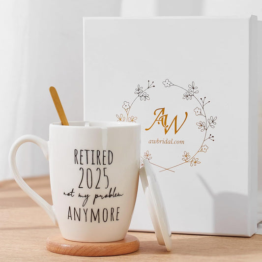 AW BRIDAL Retirement Gift for Woman/Man 2025 - Happy Retirement Mug Gifts for Women, Mom, Sister, Best Friend, Coworker, Teacher, RETIRED 2025 not my problem ANYMORE Coffee Mug, 12Oz