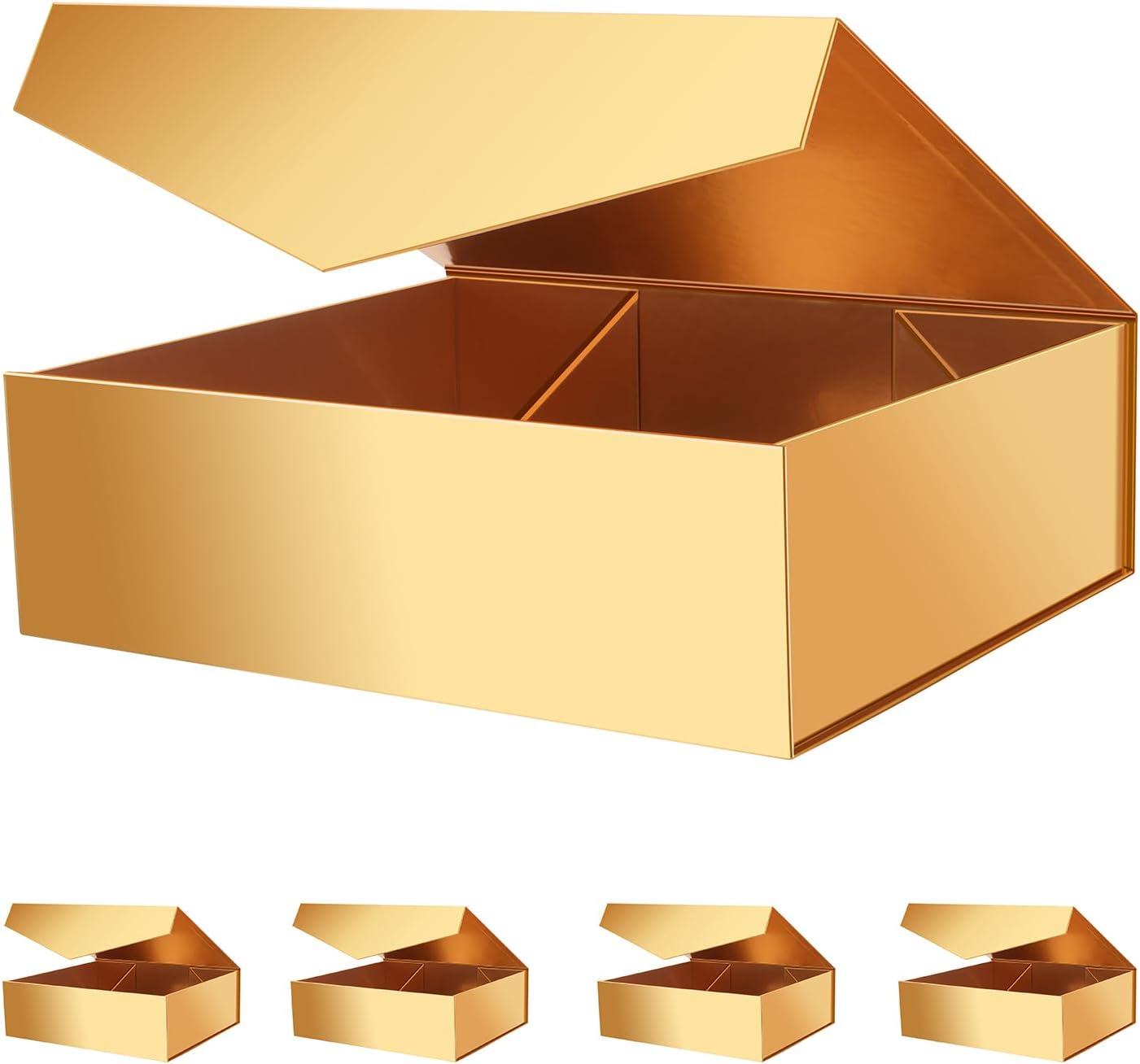 5 Extra Large Gift Boxes with Lids 16.3x14.2x5 Inches, Gold Gift Boxes Large, Bridesmaid Boxes, Christmas Magnetic Gift Boxes for Clothes and Large Gifts (Glossy Gold)