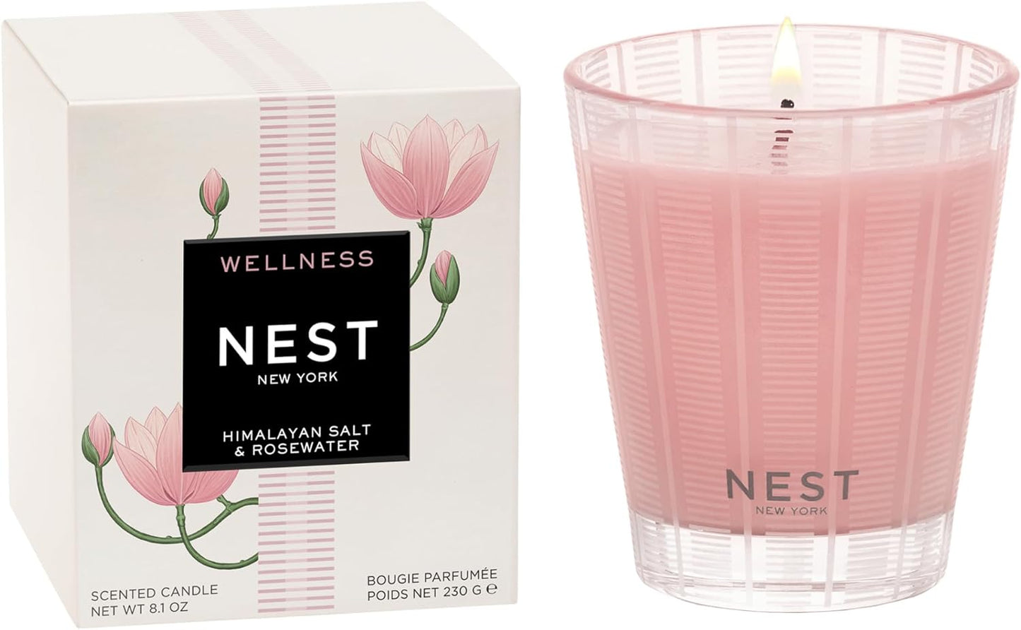 NEST New York Scented Classic Candle, Himalayan Salt & Rosewater - 8.1 oz - Up to 60-Hour Burn Time - Reusable Glass Vessel