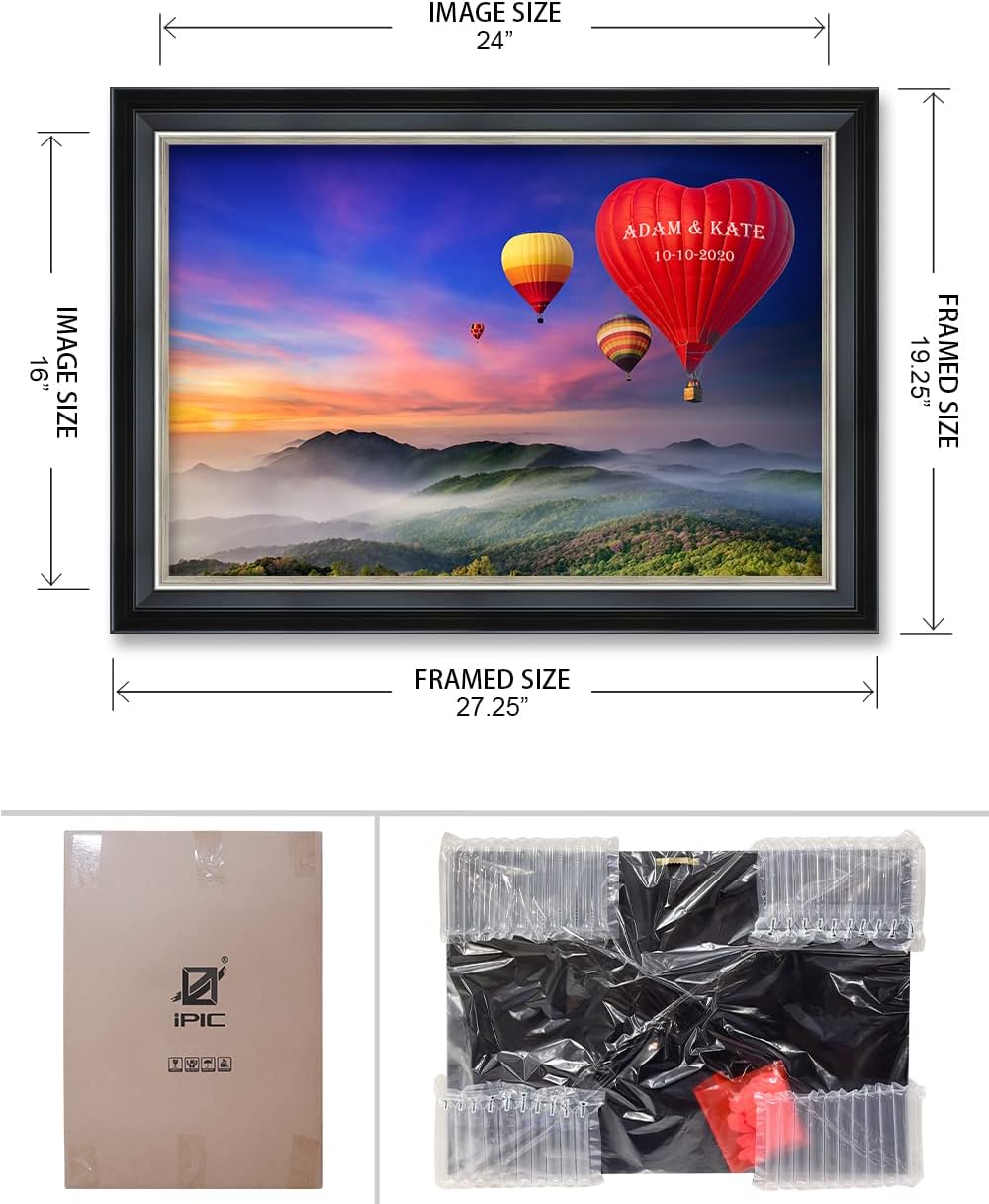 IPIC - Romance on High Personalized Framed Wall Art with Names and Date on, Giclee Prints with Solid Wood, Custom Memorial Gifts for Anniversary. Total Framed Size: 27.25" W x 19.25" H