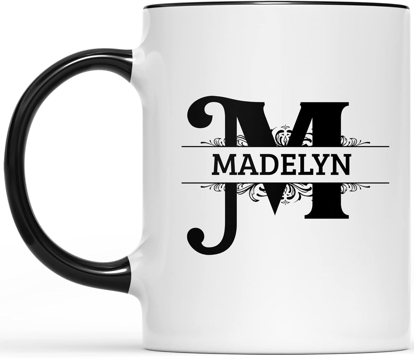 Initial Coffee Mug with Name Personalized for Women for Men Monogrammed gifts Letter Coffee Mug Custom Name Taza Personalizada Letters Initialed Monogram Two-tone Black