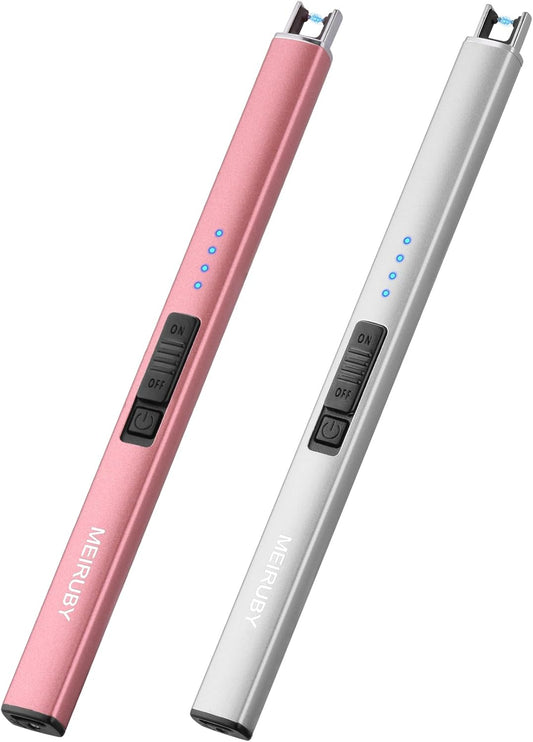 2 Pack Electric Candle Lighter - Long Electronic Rechargeable USB Arc Windproof Flameless for Camping, BBQ - Birthday Gifts for Women, Mom, Wife, Men