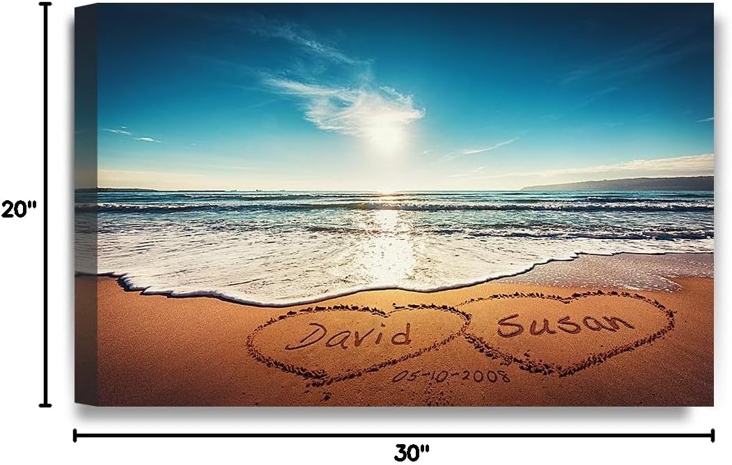 IPIC - Heart in Heart, Personalized Artwork with Names and Date on, Customized Gift for Anniversary,Wedding,Birthday and Holidays. Total Size:30" W x 20" H