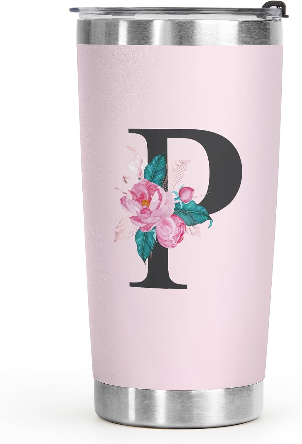 Shqiueos Initial Monogrammed Gifts for Women, 20 Oz Insulated Tumbler With Lid, Stainless Steel Vacuum Pink Cup, Personalized Christmas, Wedding, Birthday Gifts for Her Friends Mom Sister